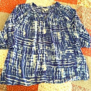 CROFT& BARROW 3/4 Sleeve Tie Dye Blouse in Blue/White Size XL